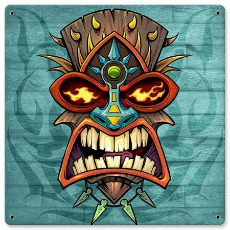 Dwellingdesigns 12 x 12 in. Tiki Head 2 Satin Metal Sign DW1127750